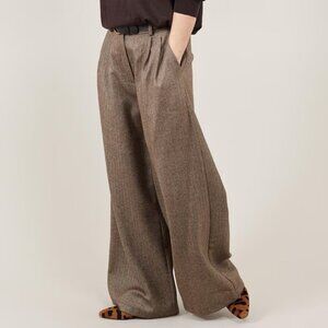 Vintage Rafael Wide Leg Wool Tweed Tan Trousers Size 16